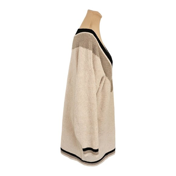 Smash + Tess Beige Cream Black Grey Long Sleeve Sweater Dress Sz M - Picture 4 of 9